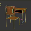 Orange Wooden Desk And Chair Set With Metal Legs And Drawer