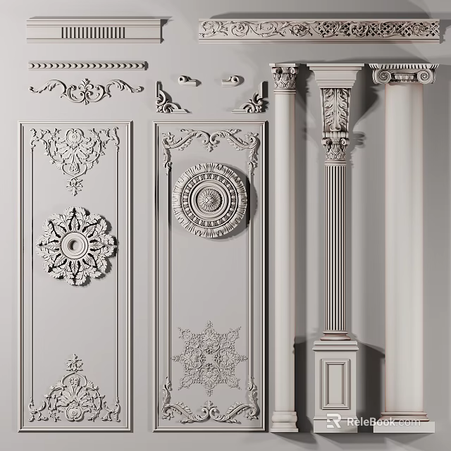 Exquisite Carvings On Classical Doors And Columns 3d model 