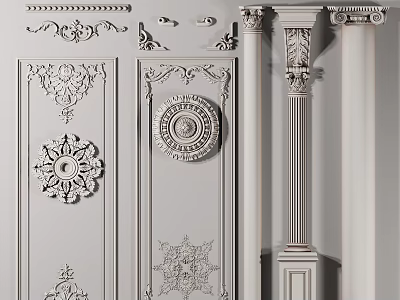 Exquisite Carvings On Classical Doors And Columns 3d model