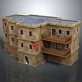Cartoon Scene With Multi Story Building Damaged Walls Balconies And Flat Roof