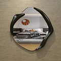 Black Irregular Frame Mirror Reflecting Bedroom With Bed Round Decor Wooden Floor