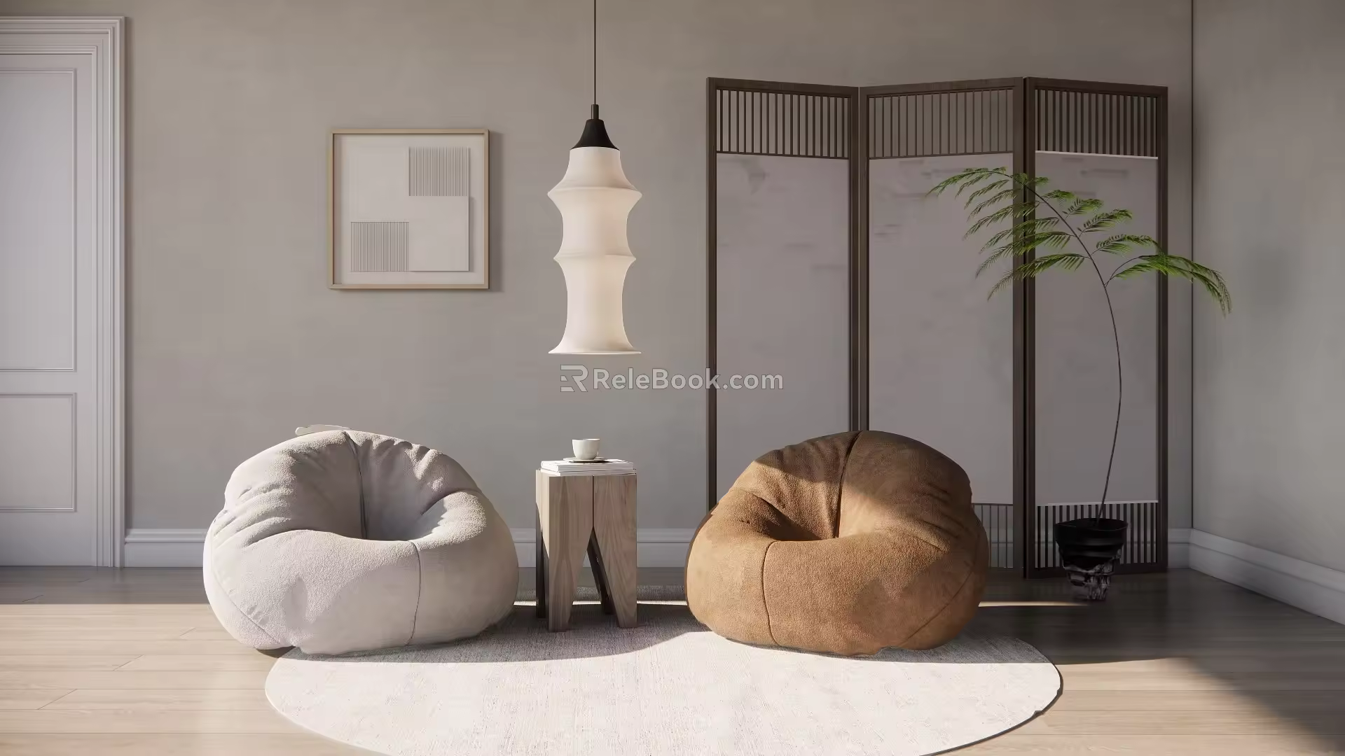 Modern Casual Sofa Combination Single Casual Sofa Side Screen Chandelier Combination 3d model