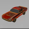 Red Vintage Car Model With Weathered Paint Black Roof And Golden Shiny Wheels