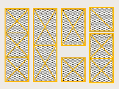 Yellow Fences With Cross Grid Patterns And Various Sizes For Design Options 3d model