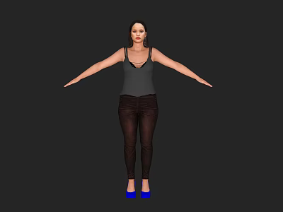 Woman Wearing Gray Tank Top Brown Pants Blue High Heels With Arms Outstretched Black Background 3d model