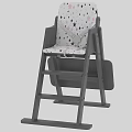 Kids High Chair With Gray Wooden Frame And Blue Cartoon Pattern Seat Cushion