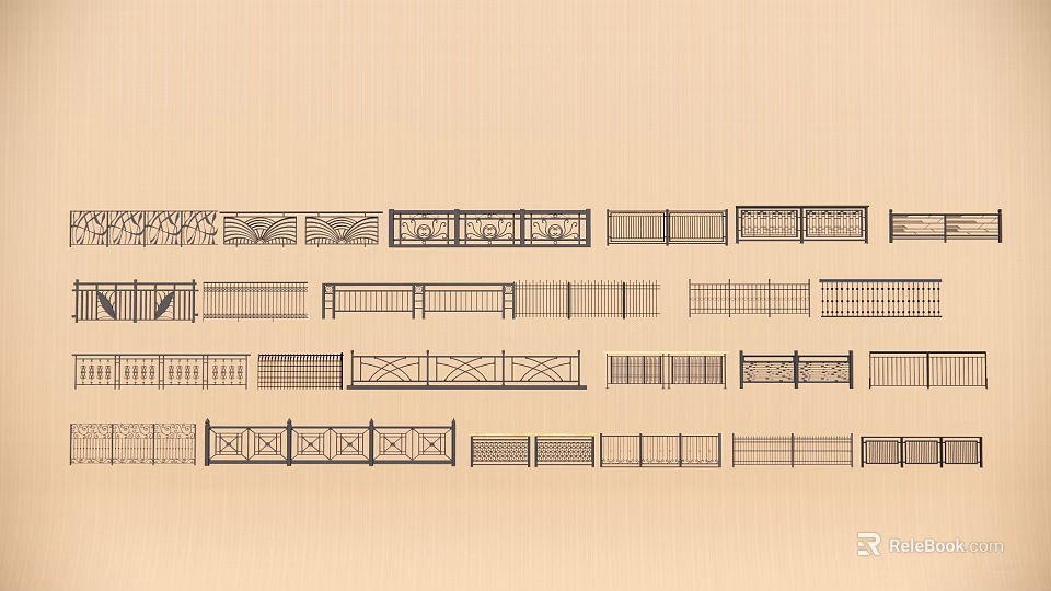 Collection Of Railing Designs With Different Patterns Grilles And Architectural Structures 3d model