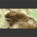 3D Topographic Landscape Featuring Mountain Ranges Green Lowlands And Red Base Terrain