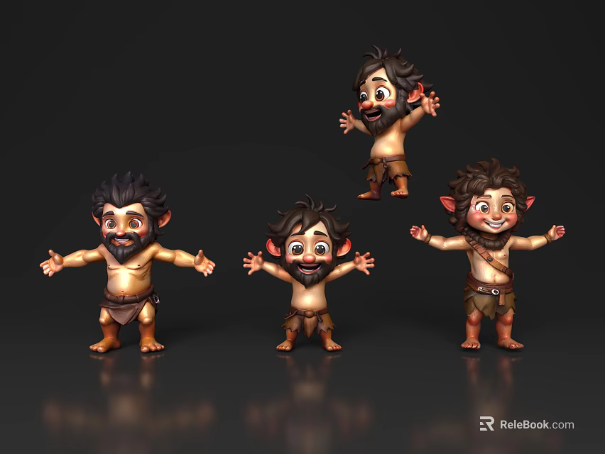 Cartoon Dwarf Characters 3D Models With Different Poses And Expressive Faces 3d model 