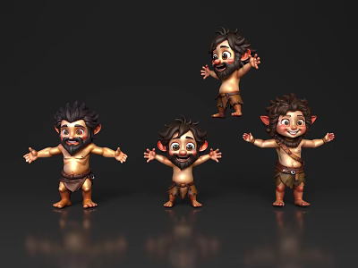 Cartoon Dwarf Characters 3D Models With Different Poses And Expressive Faces 3d model