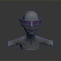 Fantasy Creature Character Bald Head Pointed Ears Blue Eyes Skin Texture Upper Body