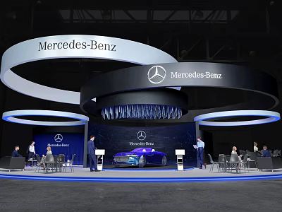 Mercedes-Benz Exhibition Booth Featuring Modern Design Car Display And People Around 3d model