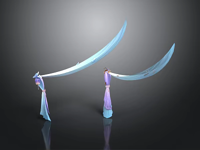 Large Blue Scimitar Weapon Held By Female Characters In Purple Dresses 3d model