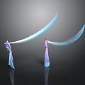 Large Blue Scimitar Weapon Held By Female Characters In Purple Dresses