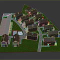 Residential Community Design Featuring Small Houses Brown Roofs Green Lawn Blue Pool And Pathways
