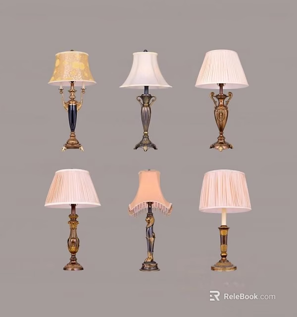 Table Lamps With Various Decorative Bases And Different Lamp Shades 3d model