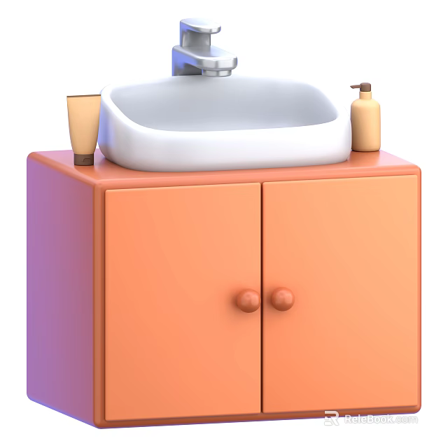 Essential Beauty Device For Skincare Routine On Orange Bathroom Cabinet With White Sink And Bottles 3d model 