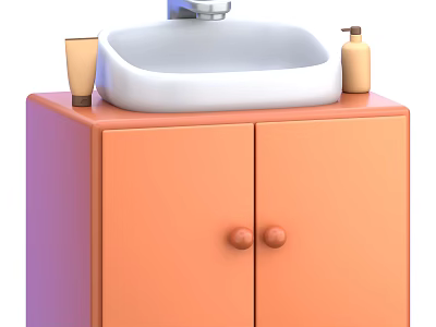 Essential Beauty Device For Skincare Routine On Orange Bathroom Cabinet With White Sink And Bottles 3d model