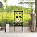 Stylish Retail Window Display With Black Metal Shelf High Heels Bags And Dressed Mannequin