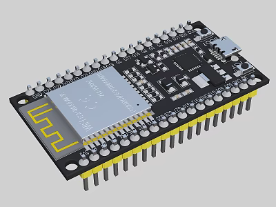 Industrial Control Circuit Board With Integrated Chip Electronic Components And Pins 3d model