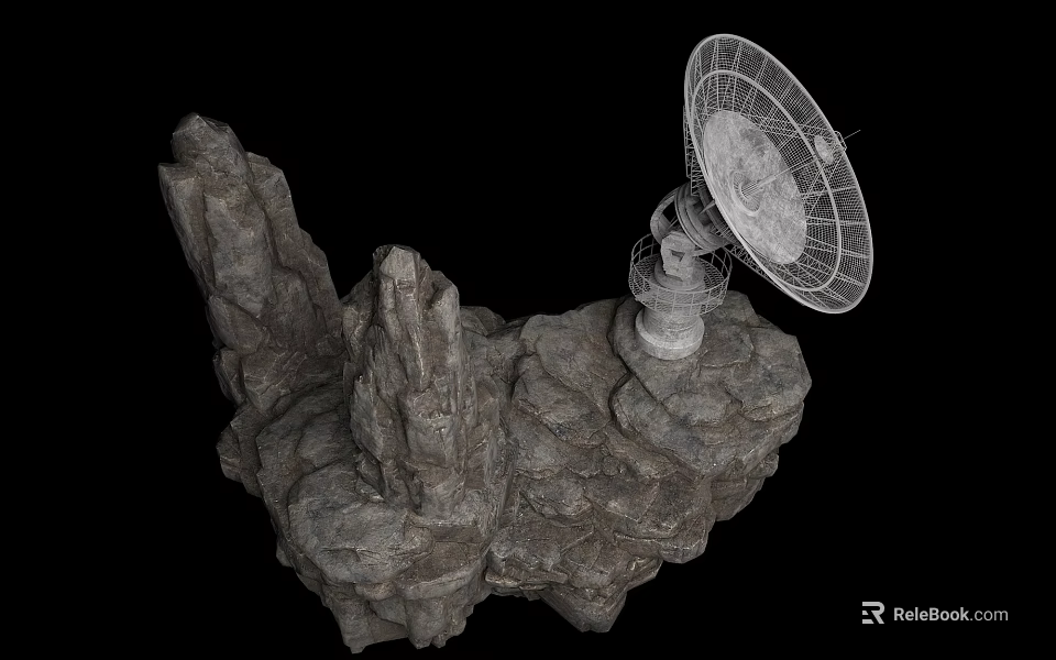 Military Weapon Satellite Dish Radar System Mounted On Rocky Mountain Structure 3d model