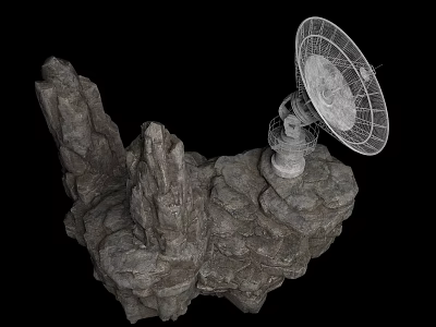 Military Weapon Satellite Dish Radar System Mounted On Rocky Mountain Structure 3d model
