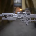 Futuristic Tactical Rifle Design With Scope Wooden Accents And Red Light Indicator