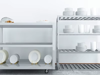 Stainless Steel Kitchen Shelving Unit With Multiple Shelves For Plates Cups And Dishes 3d model