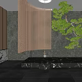 Modern Indoor Garden Accent With Wooden Screen Green Tree And Marble Elements 3d model