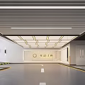 Modern Well lit Parking Garage Interior With Striped Ceiling Parking Lines And Logo Signage