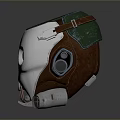 Futuristic Mechanical Weapon With White Body Green Top Red Eyes And Metallic Wheels