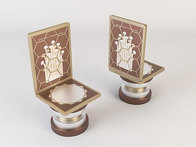 Stylish Children's Chair With Brown And Gold Decorative Pattern Wooden Metal Base 3d model