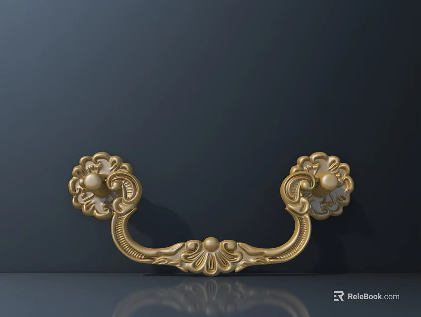 Golden Ornate Decorative Door Handle with Floral Patterns and Intricate Design 3d model 