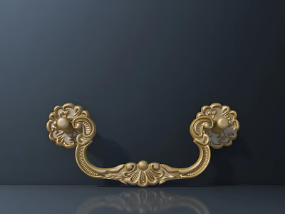 Golden Ornate Decorative Door Handle with Floral Patterns and Intricate Design 3d model