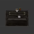 Dark Brown Piano On Red Patterned Rug With Photo Frame Small Plant And Music Sheet
