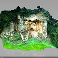 Natural Rocky Terrain with Green Vegetation Textured Surface and Caves and Lush Moss at Base