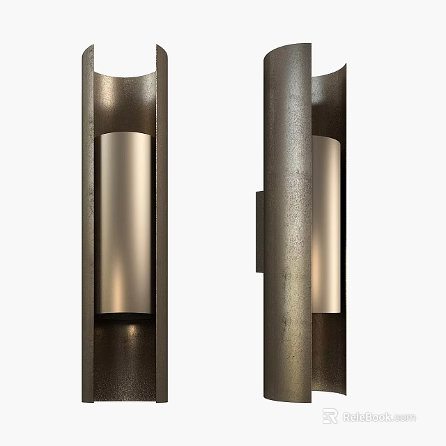 Sleek Modern Wall Sconces With Metallic Frame And Cylindrical Light Fixture 3d model