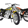 Two Vintage Motorcycles In Orange And Yellow With Black Seats Spoked Wheels And Chrome Engines