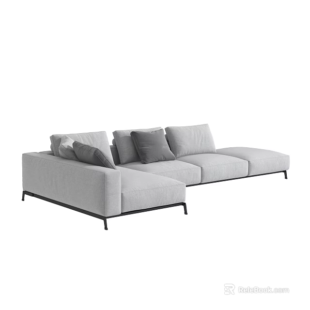 Modern Gray Sectional Sofa With Comfortable Cushions And L shaped Living Room Furniture Design 3d model 