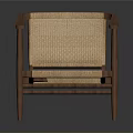 Minimalist Modern Wooden Frame Chair Featuring Rattan Backrest And Seat