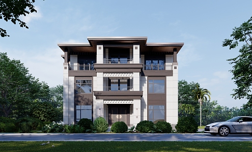 New Chinese style single-family villa 3d model