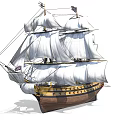 Historical Naval Weapon Sailing Warship With Wooden Hull Multiple Masts And Cannons