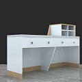 Modern White Reception Desk With Wooden Base Drawers And Shelf Compartments