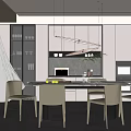 Modern Restaurant Interior Design With Dining Table Chairs Pendant Lights And Cabinets 3d model
