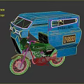 Blue Tricycle Delivery Vehicle With Love Life And Work Sign For City Delivery