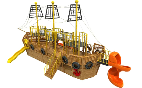Modern amusement equipment wooden pirate ship children's amusement facilities 3d model