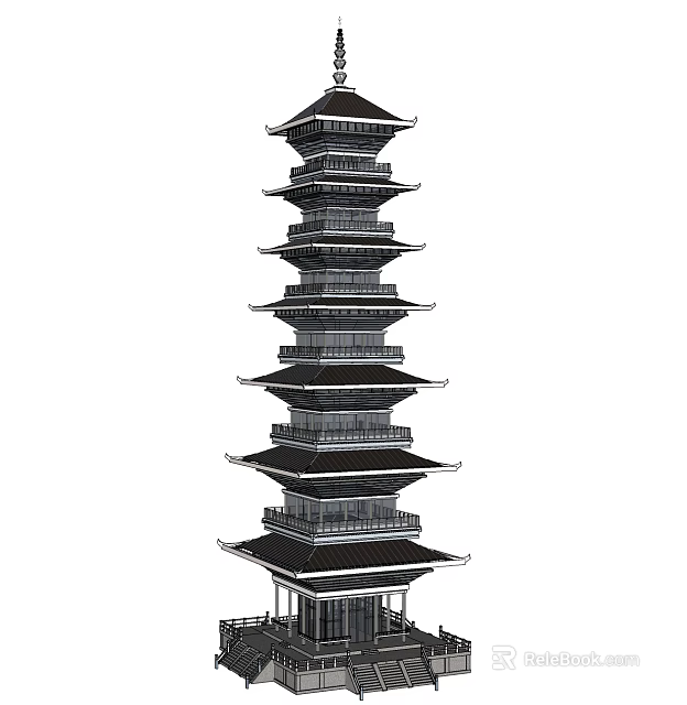 Traditional Chinese Pagoda With Multi Tiered Structure And Overhanging Eaves 3d model 