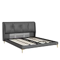Modern Double Bed With Upholstered Leather Headboard Tufted Details And Gold Metal Legs