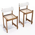 Two Wooden Frame Bar Stools With White Woven Seat And Backrest