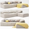 Light Gray Modern Sectional Sofa with Soft Throw Pillows and Cozy Yellow Blanket 3d model